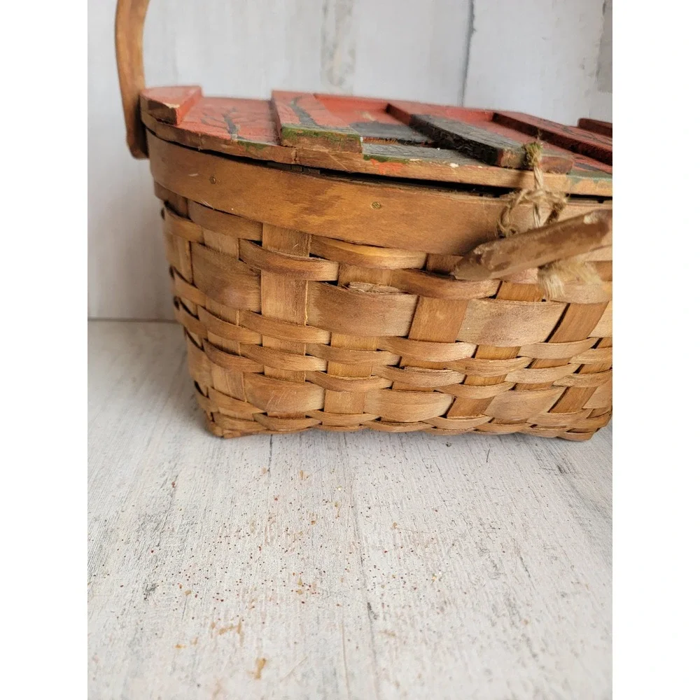 Unique vintage wooden trick or treat Halloween basket candy slot haunted house